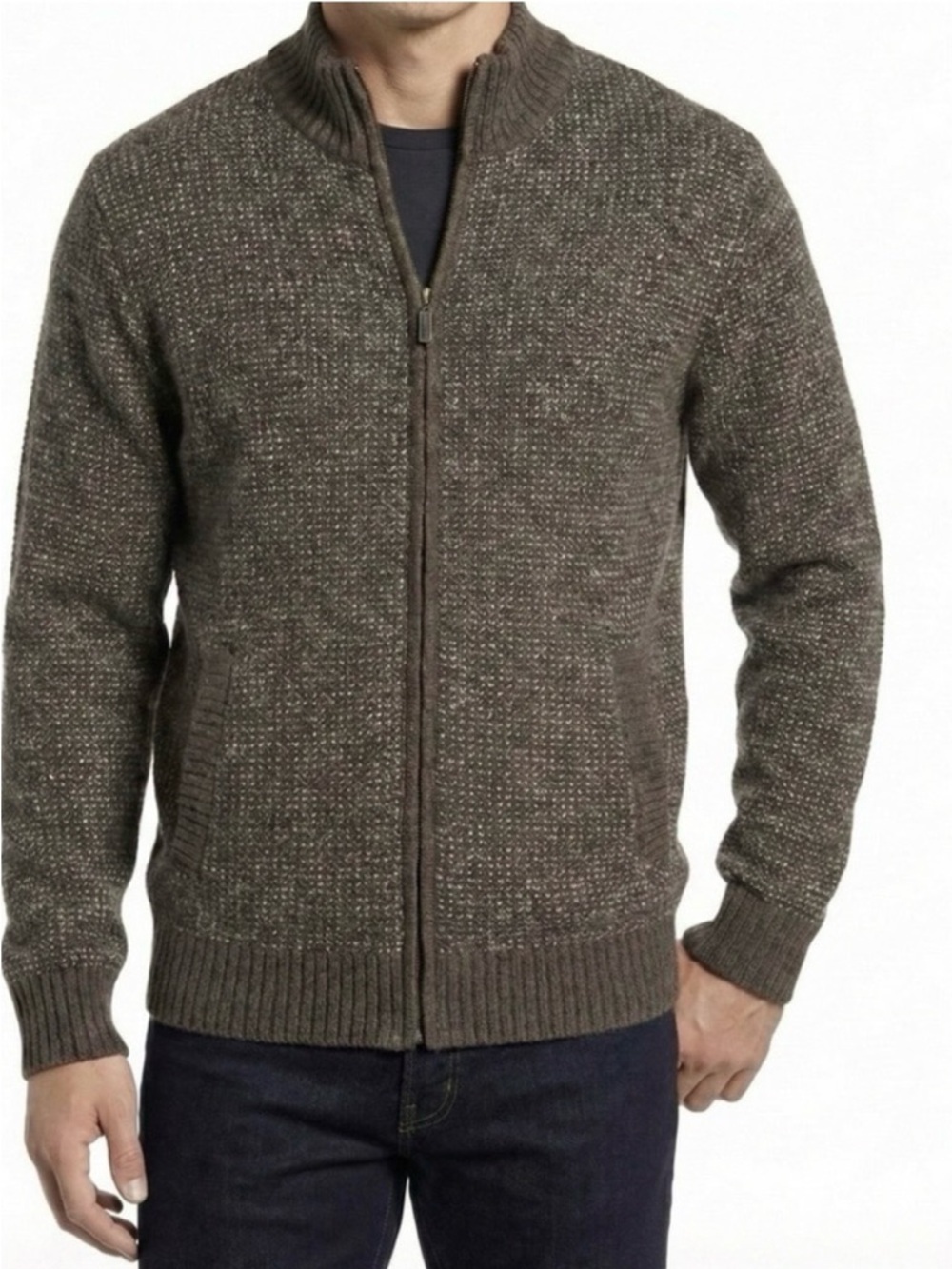 JOSEPH ABBOUD Men's Charcoal Gray Ribbed Sweater Full Zip Pockets SZ XXL NWT